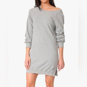 Pam & Gela Destroyed Off The Shoulder Gray Dress Size P